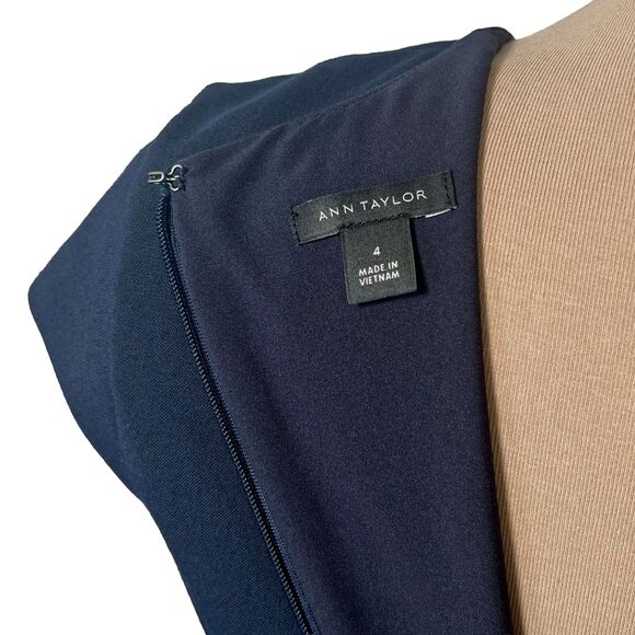 Ann Taylor's Navy Blue V-Neck Cap Sleeve Back Zip Sheath Dress - Picture 10 of 12